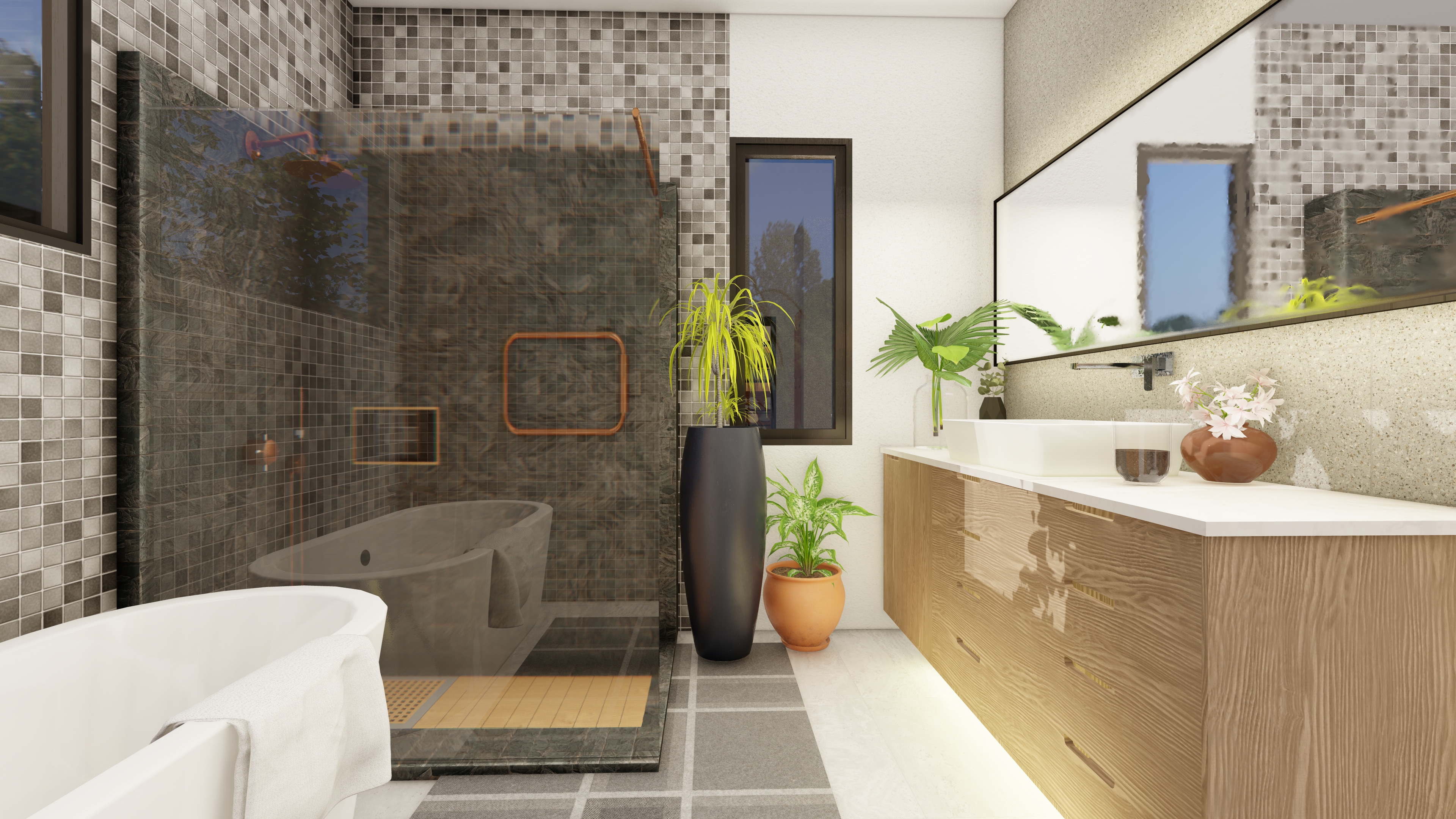 Spa-inspired primary bathroom with soaking tub